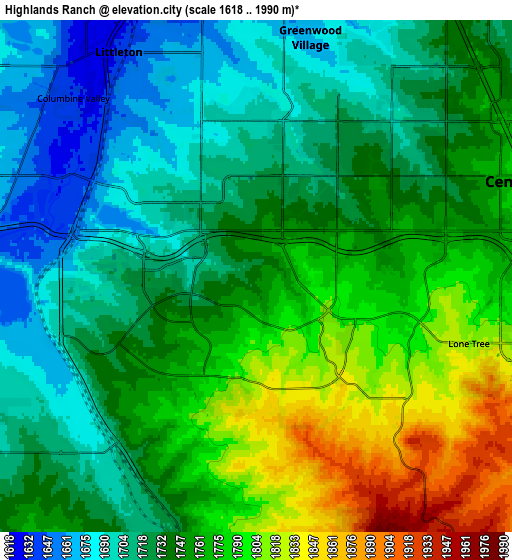 Zoom OUT 2x Highlands Ranch, United States elevation map
