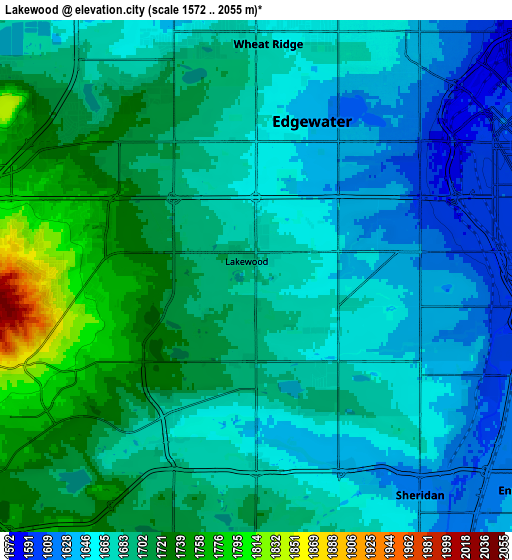 Zoom OUT 2x Lakewood, United States elevation map