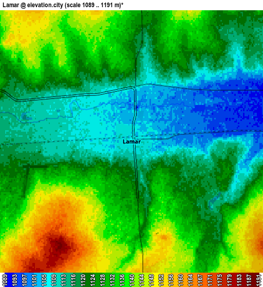 Zoom OUT 2x Lamar, United States elevation map