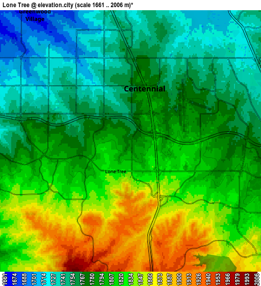 Zoom OUT 2x Lone Tree, United States elevation map