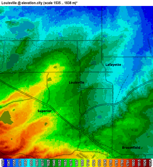 Zoom OUT 2x Louisville, United States elevation map