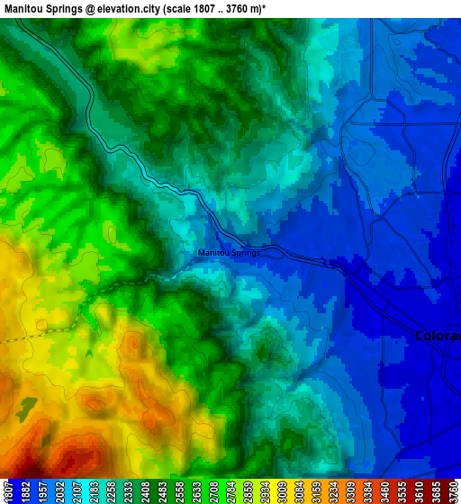 Zoom OUT 2x Manitou Springs, United States elevation map