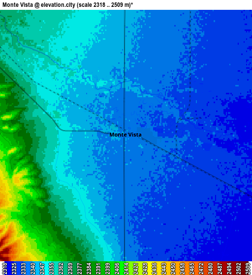 Zoom OUT 2x Monte Vista, United States elevation map