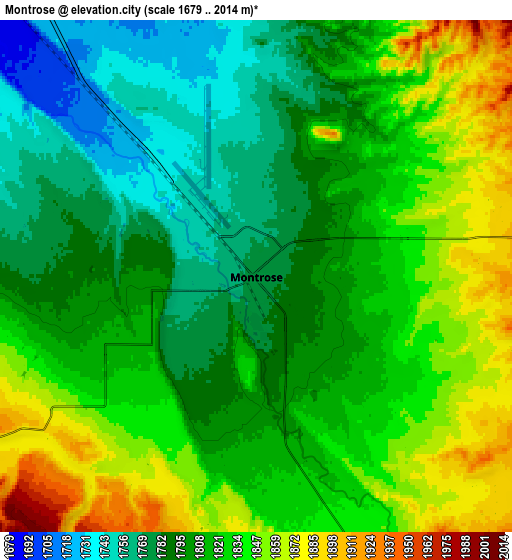 Zoom OUT 2x Montrose, United States elevation map