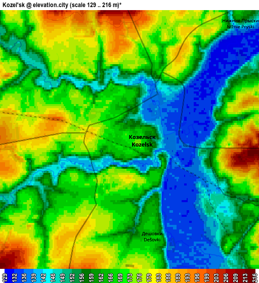 Zoom OUT 2x Kozel’sk, Russia elevation map