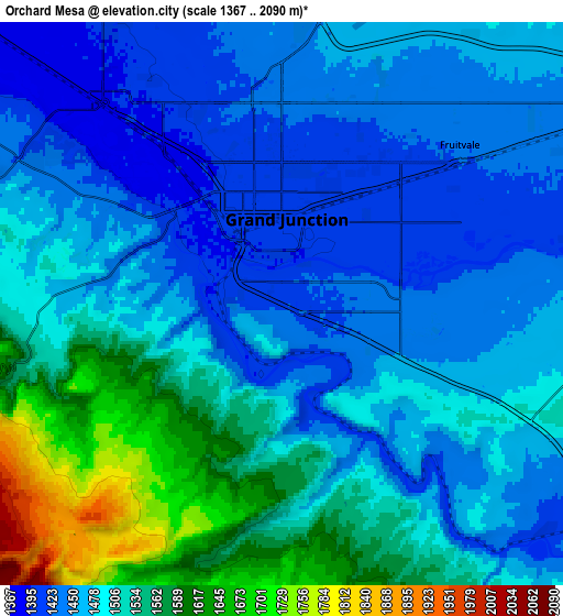 Zoom OUT 2x Orchard Mesa, United States elevation map