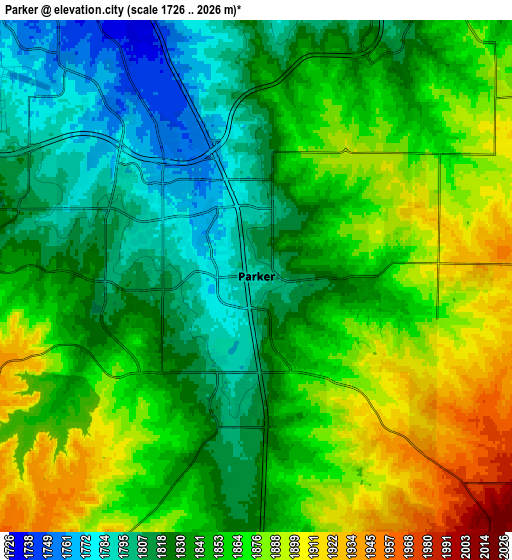 Zoom OUT 2x Parker, United States elevation map