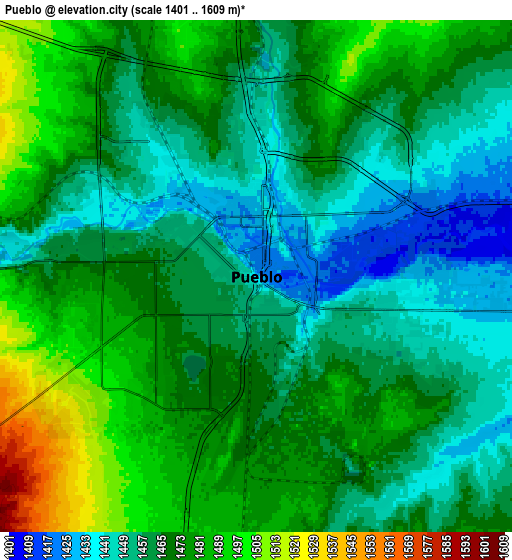 Zoom OUT 2x Pueblo, United States elevation map