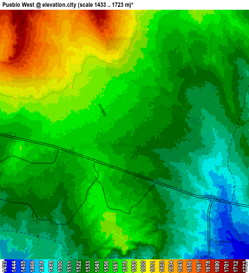 Zoom OUT 2x Pueblo West, United States elevation map