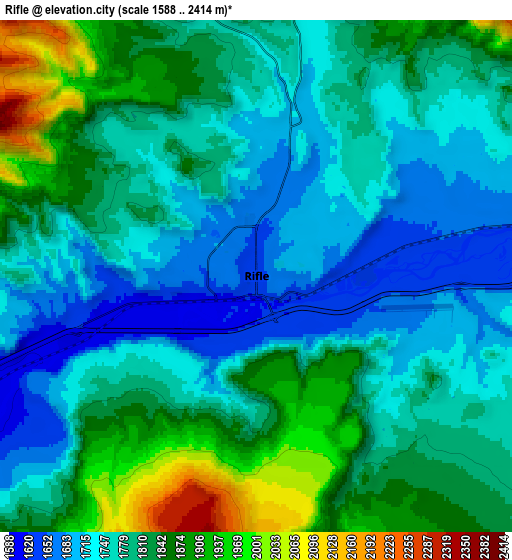 Zoom OUT 2x Rifle, United States elevation map