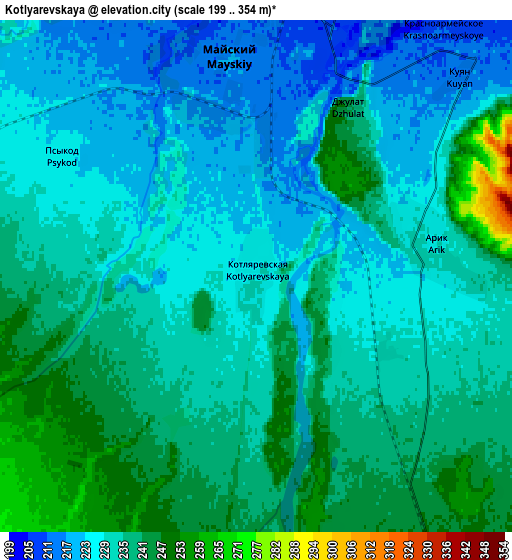 Zoom OUT 2x Kotlyarevskaya, Russia elevation map