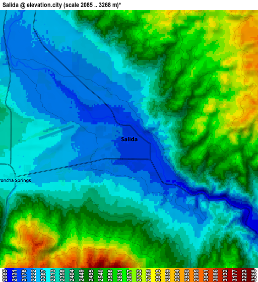 Zoom OUT 2x Salida, United States elevation map