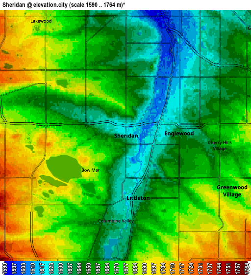 Zoom OUT 2x Sheridan, United States elevation map