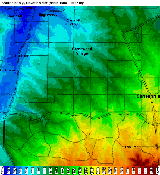 Zoom OUT 2x Southglenn, United States elevation map