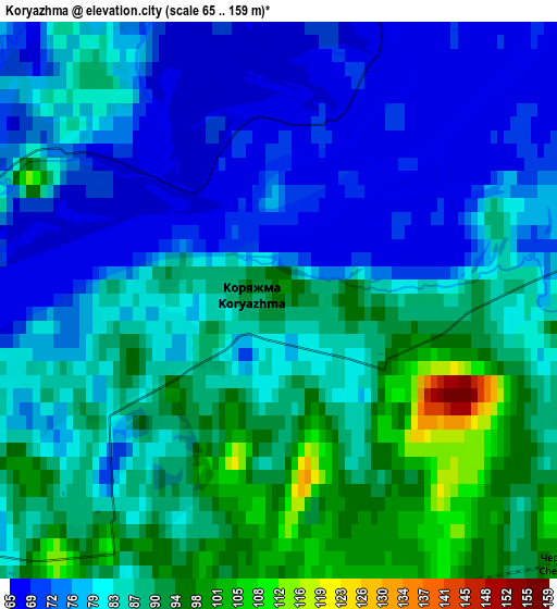Zoom OUT 2x Koryazhma, Russia elevation map
