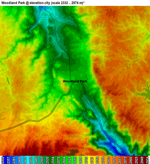 Zoom OUT 2x Woodland Park, United States elevation map