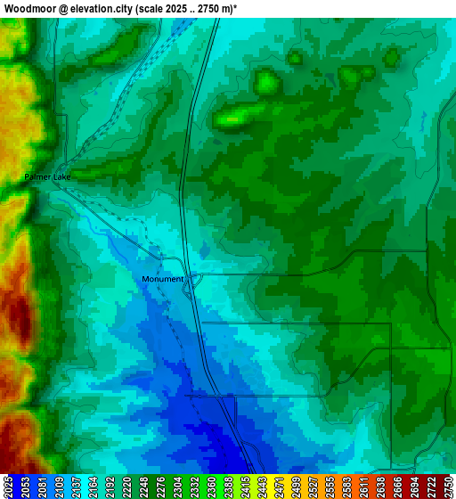 Zoom OUT 2x Woodmoor, United States elevation map