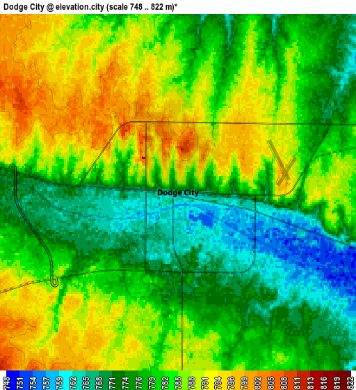 Zoom OUT 2x Dodge City, United States elevation map