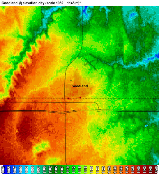 Zoom OUT 2x Goodland, United States elevation map