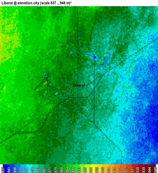 Zoom OUT 2x Liberal, United States elevation map