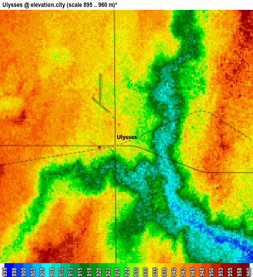 Zoom OUT 2x Ulysses, United States elevation map