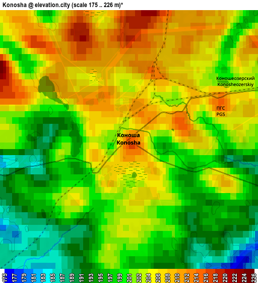 Zoom OUT 2x Konosha, Russia elevation map