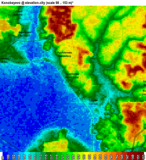 Zoom OUT 2x Konobeyevo, Russia elevation map