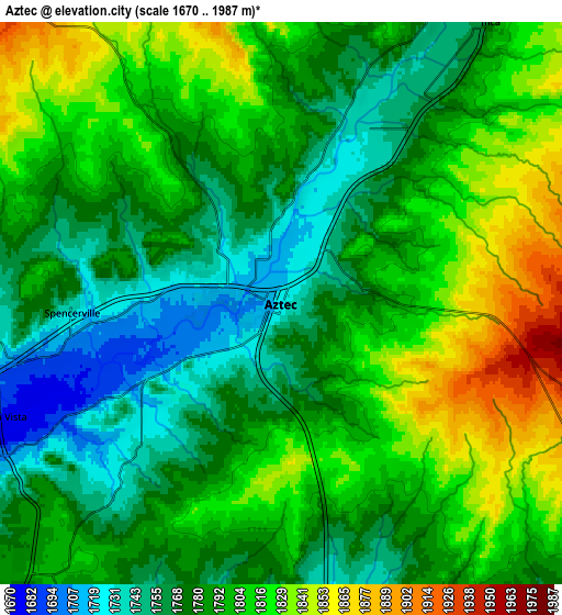 Zoom OUT 2x Aztec, United States elevation map