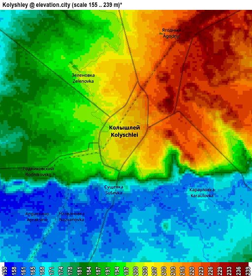 Zoom OUT 2x Kolyshley, Russia elevation map