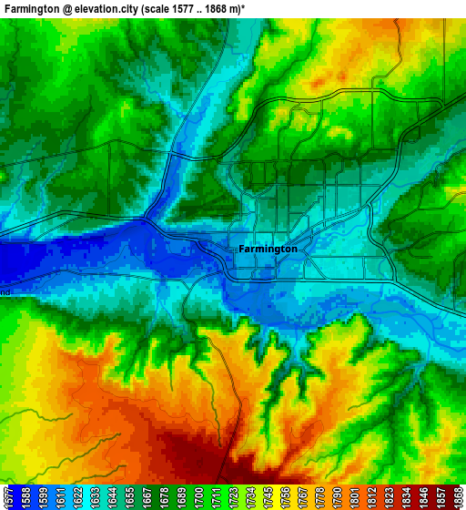 Zoom OUT 2x Farmington, United States elevation map