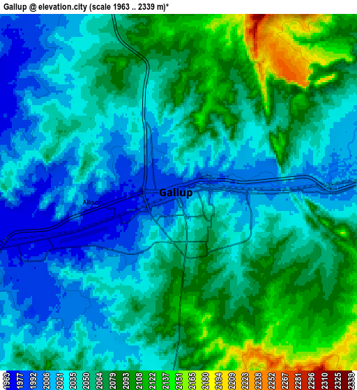 Zoom OUT 2x Gallup, United States elevation map