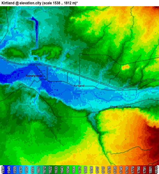 Zoom OUT 2x Kirtland, United States elevation map