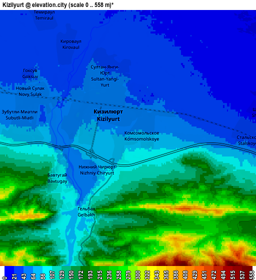 Zoom OUT 2x Kizilyurt, Russia elevation map