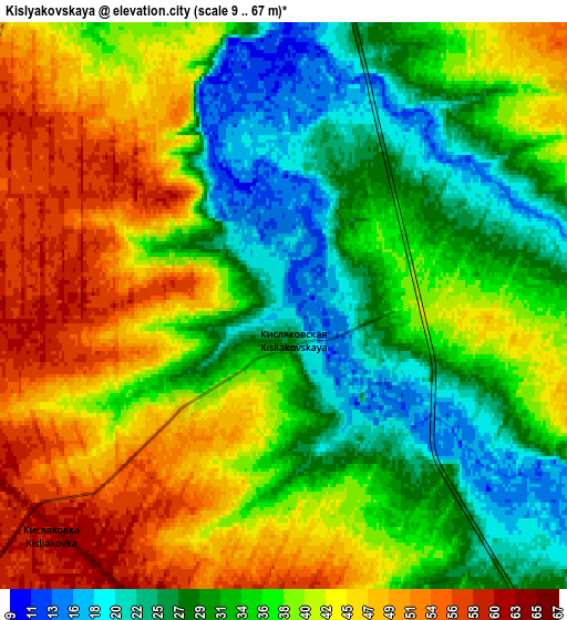 Zoom OUT 2x Kislyakovskaya, Russia elevation map