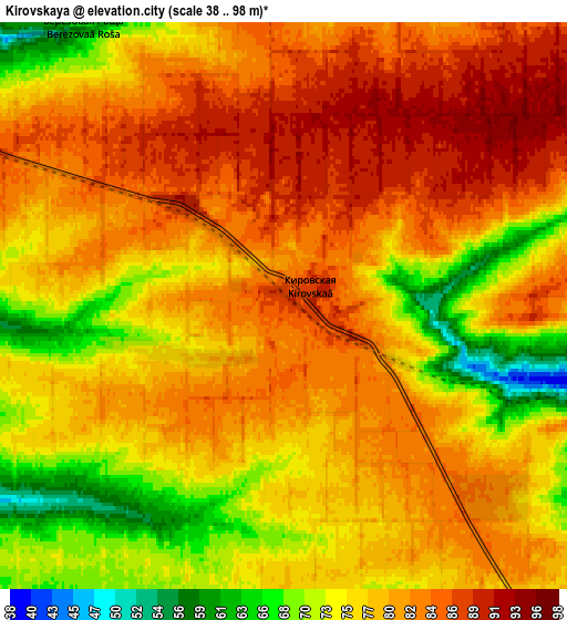 Zoom OUT 2x Kirovskaya, Russia elevation map