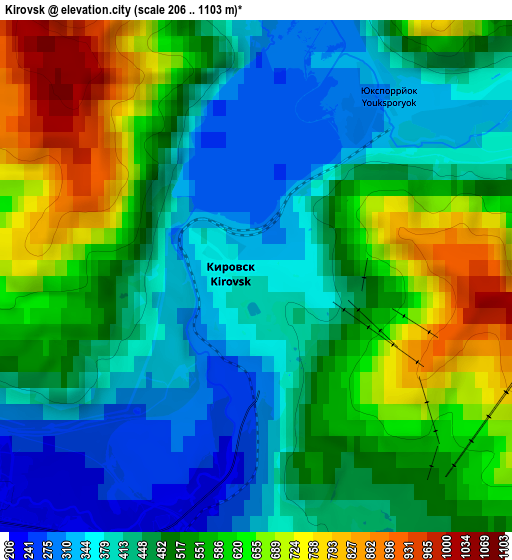 Zoom OUT 2x Kirovsk, Russia elevation map