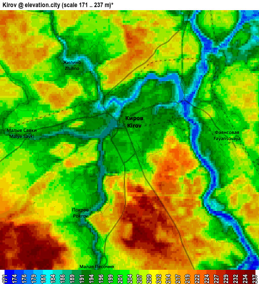 Zoom OUT 2x Kirov, Russia elevation map