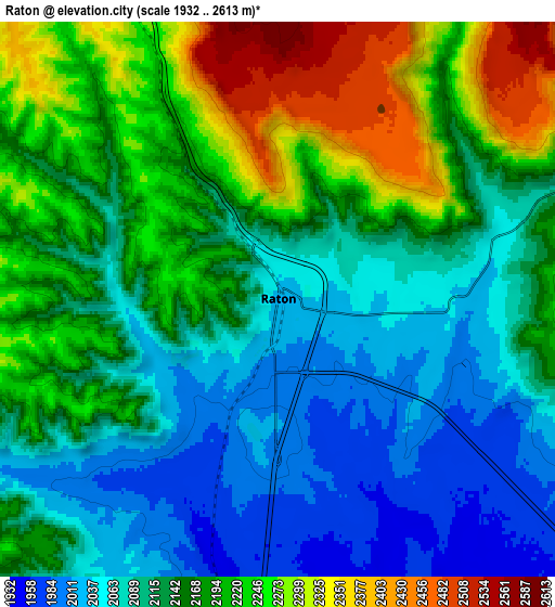 Zoom OUT 2x Raton, United States elevation map