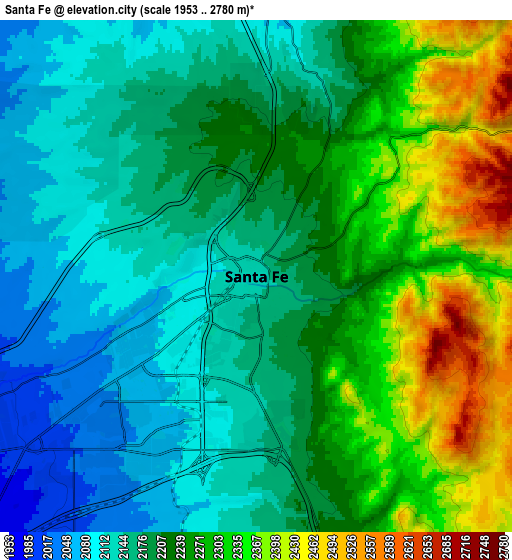 Zoom OUT 2x Santa Fe, United States elevation map