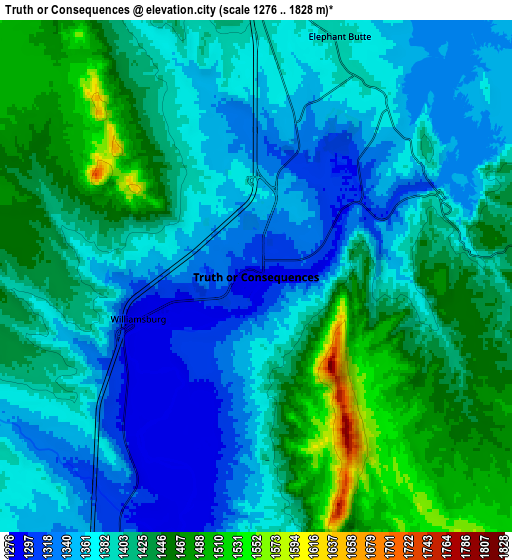 Zoom OUT 2x Truth or Consequences, United States elevation map