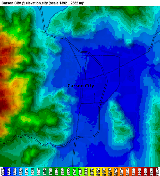 Zoom OUT 2x Carson City, United States elevation map