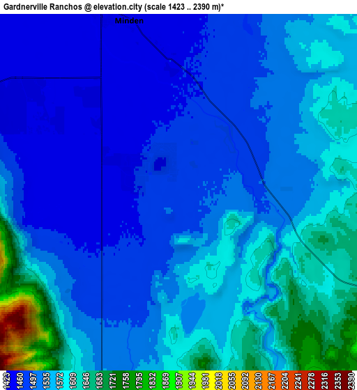 Zoom OUT 2x Gardnerville Ranchos, United States elevation map