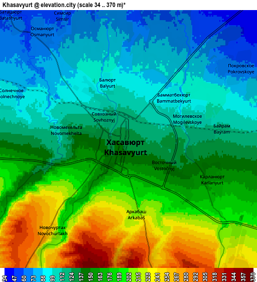 Zoom OUT 2x Khasavyurt, Russia elevation map