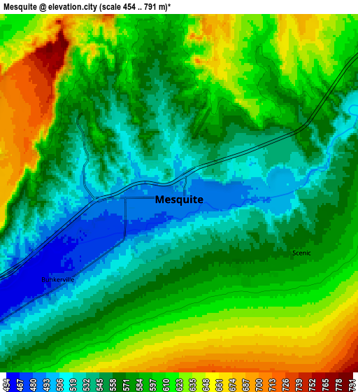 Zoom OUT 2x Mesquite, United States elevation map
