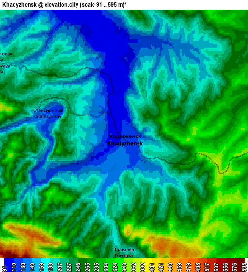 Zoom OUT 2x Khadyzhensk, Russia elevation map