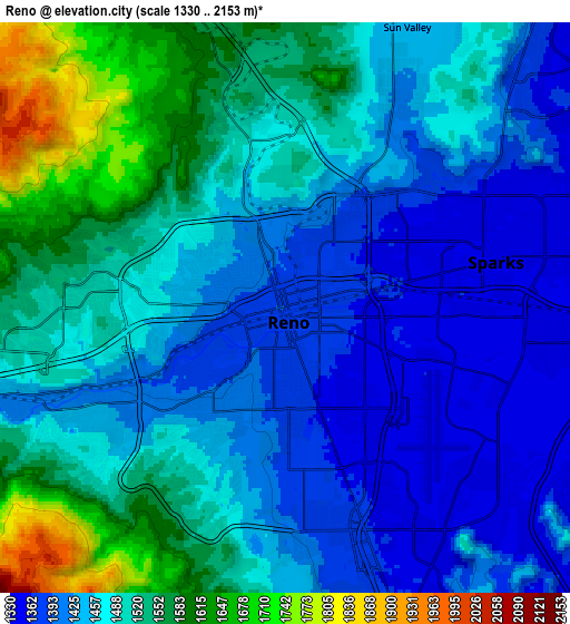 Zoom OUT 2x Reno, United States elevation map