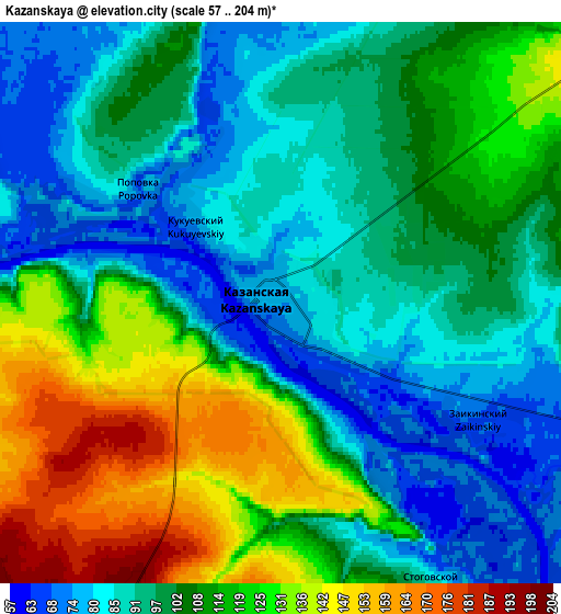 Zoom OUT 2x Kazanskaya, Russia elevation map