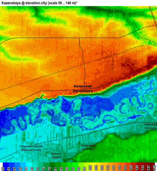 Zoom OUT 2x Kazanskaya, Russia elevation map