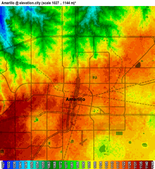 Zoom OUT 2x Amarillo, United States elevation map