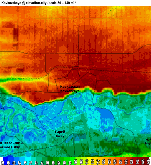 Zoom OUT 2x Kavkazskaya, Russia elevation map